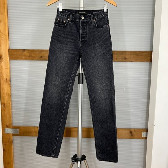 Denim Forum The‎ Patti Mid Rise Straight 31L Black Button Fly Sz 23 - Picture 2 of 14